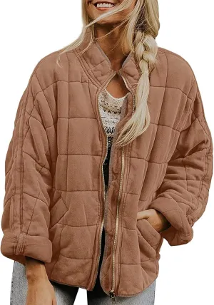 2023 Women's Lightweight Down Coat Long Sleeve Full Zipper Winter Coats Warm Oversized Packable Short Puffer Jackets Outwear