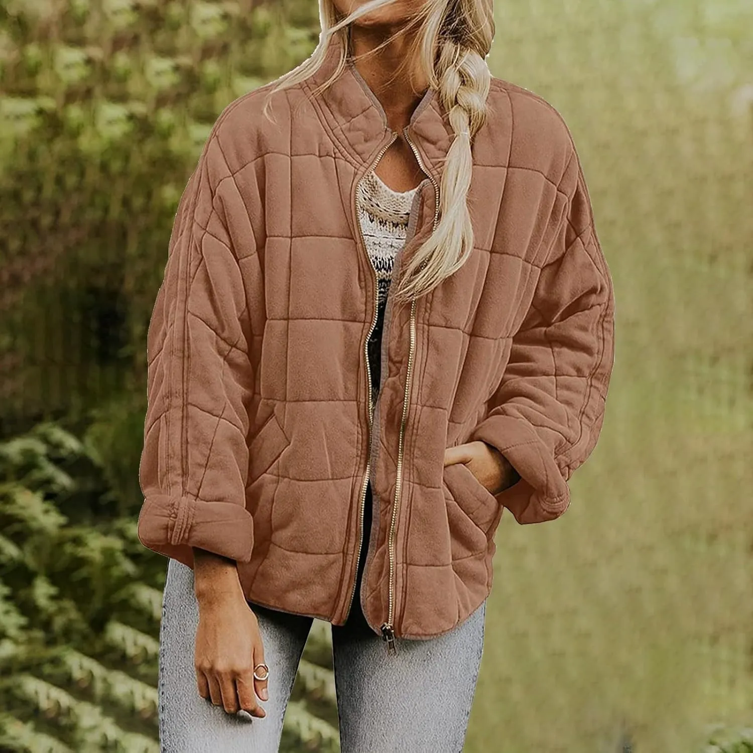 2023 Women's Lightweight Down Coat Long Sleeve Full Zipper Winter Coats Warm Oversized Packable Short Puffer Jackets Outwear