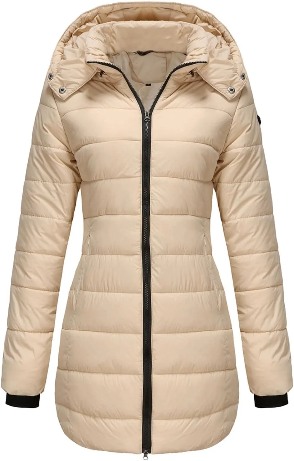 2023 Womens Packable Puffer Coat Trendy Windproof Lightweight Down Jacket Winter Warm Long Puffer Coat with Detachable Hood