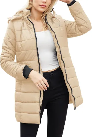2023 Womens Packable Puffer Coat Trendy Windproof Lightweight Down Jacket Winter Warm Long Puffer Coat with Detachable Hood