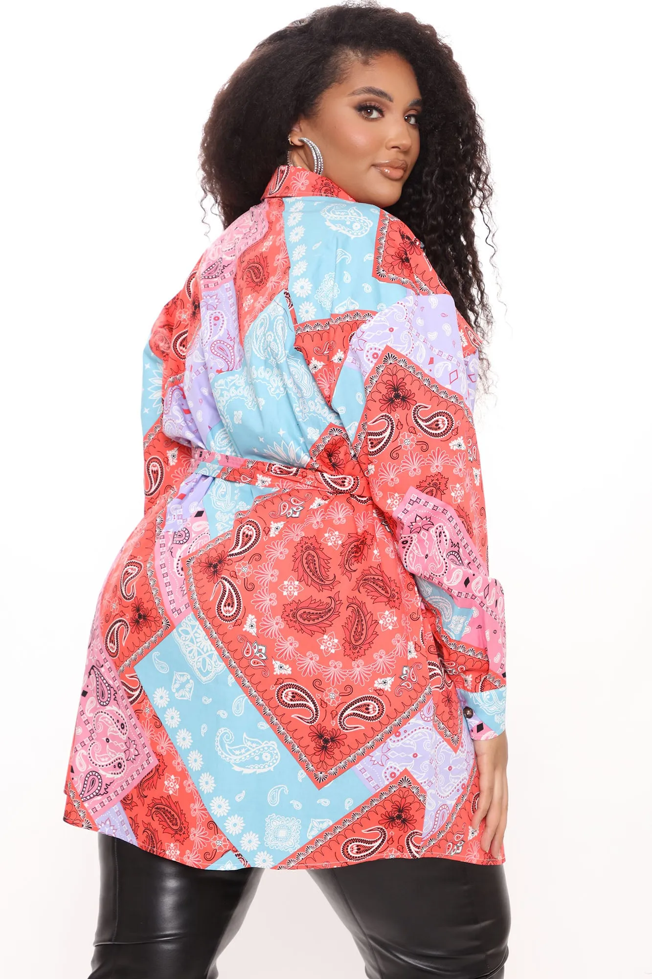All About Prints Belted Shirt - Red/combo