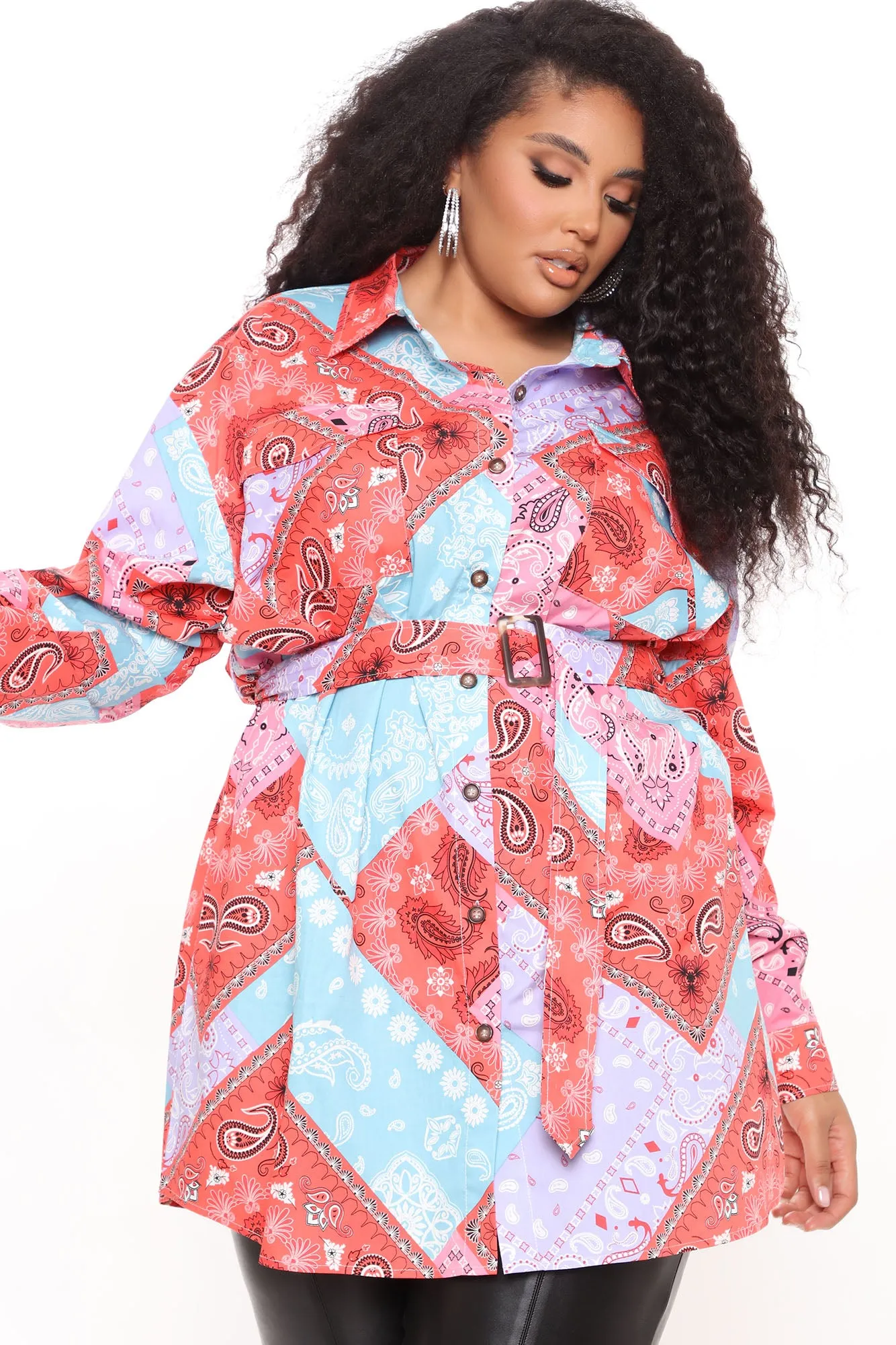 All About Prints Belted Shirt - Red/combo
