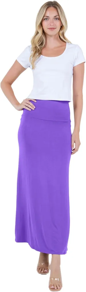 Azules High Waisted Maxi Skirts for Women - Standard & Plus Size Ankle Length Skirt - Formal & Casual Long Skirt for Women Purple
