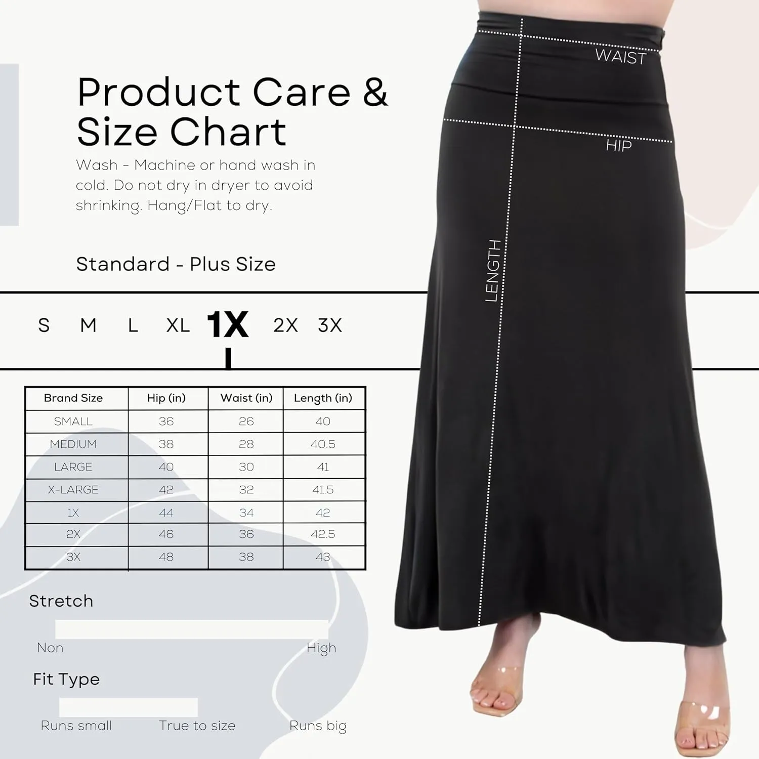 Azules High Waisted Maxi Skirts for Women - Standard & Plus Size Ankle Length Skirt - Formal & Casual Long Skirt for Women