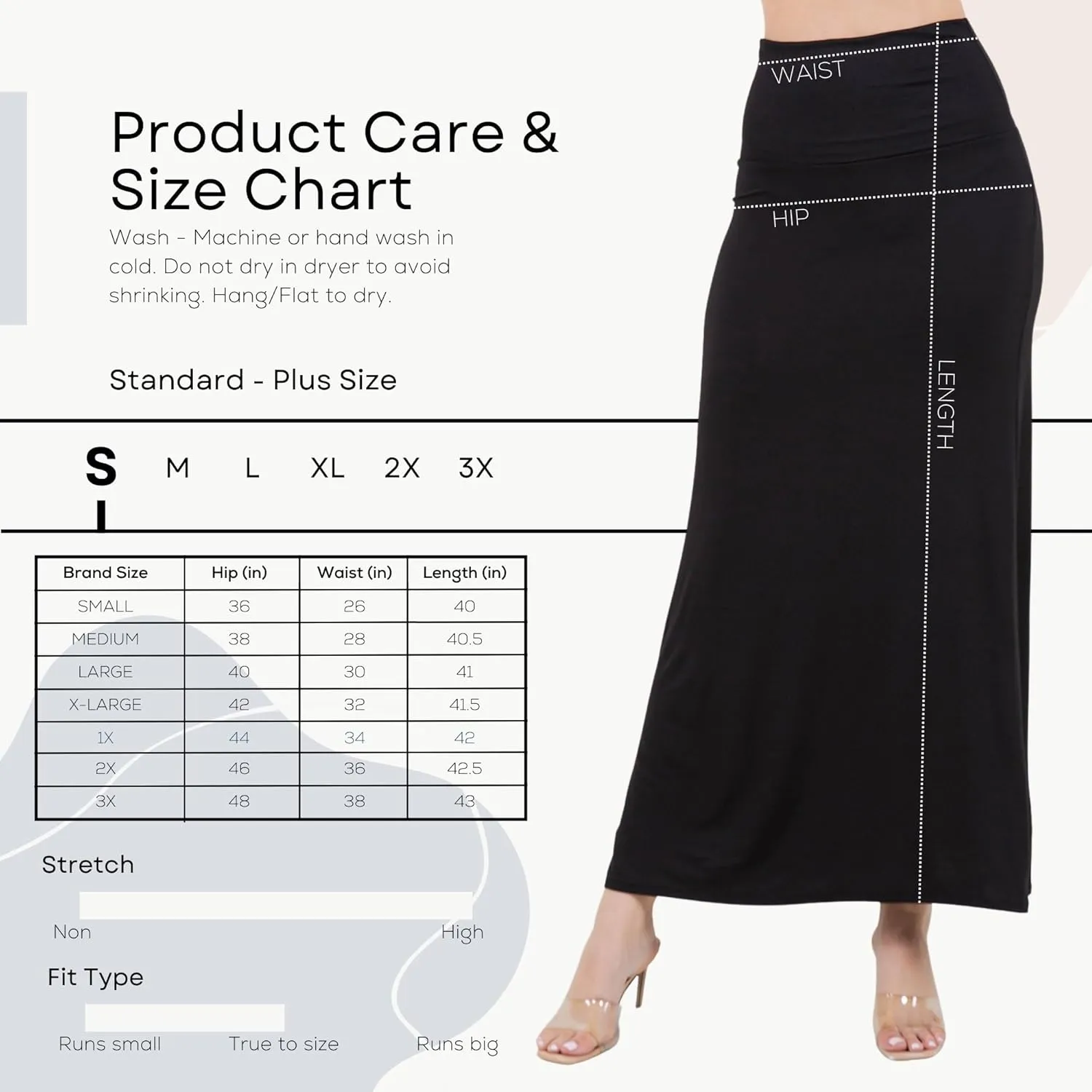 Azules High Waisted Maxi Skirts for Women - Standard & Plus Size Ankle Length Skirt - Formal & Casual Long Skirt for Women