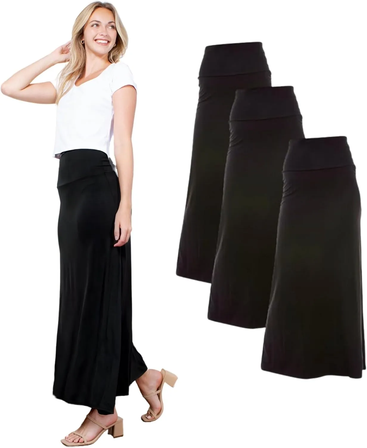 Azules High Waisted Maxi Skirts for Women - Standard & Plus Size Ankle Length Skirt - Formal & Casual Long Skirt for Women
