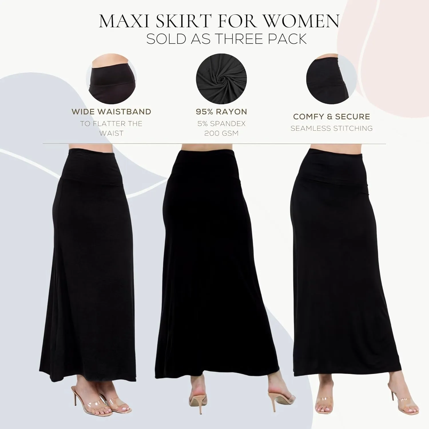 Azules High Waisted Maxi Skirts for Women - Standard & Plus Size Ankle Length Skirt - Formal & Casual Long Skirt for Women