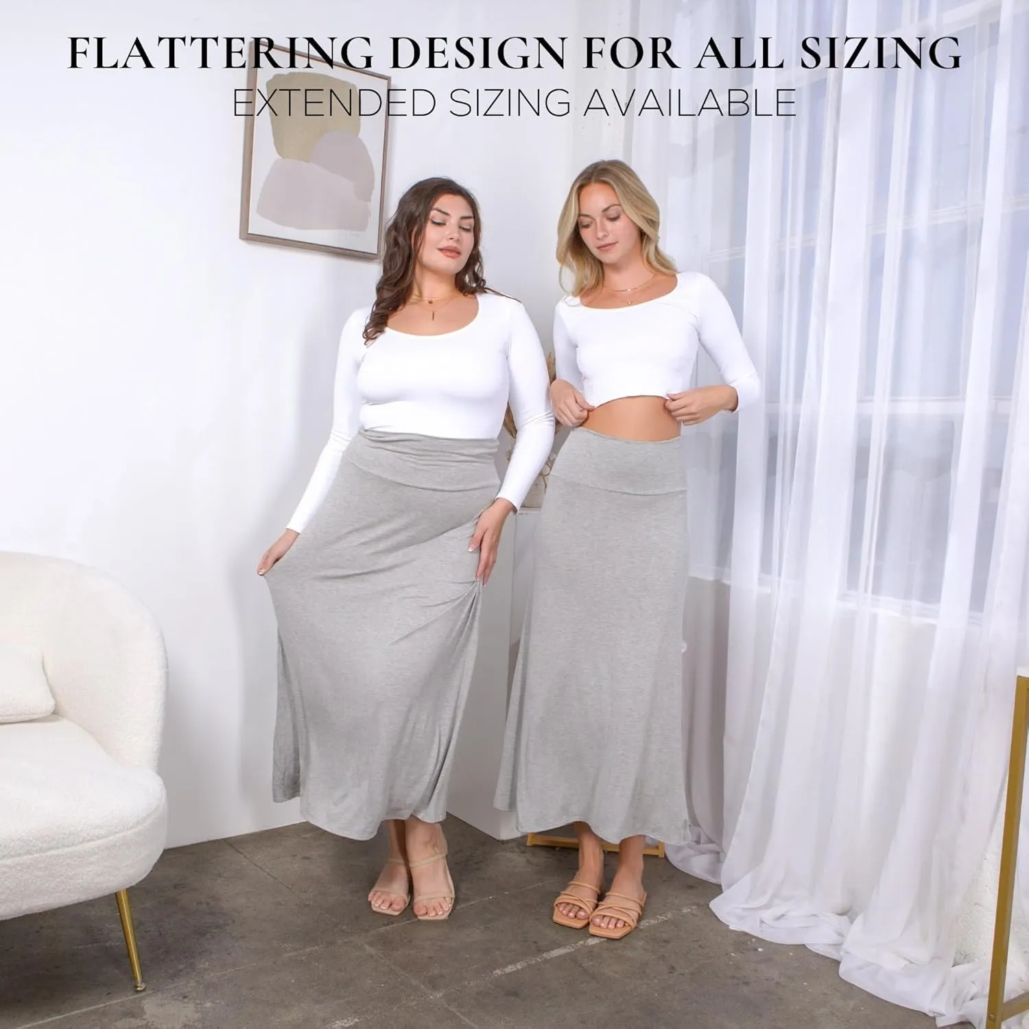 Azules High Waisted Maxi Skirts for Women - Standard & Plus Size Ankle Length Skirt - Formal & Casual Long Skirt for Women