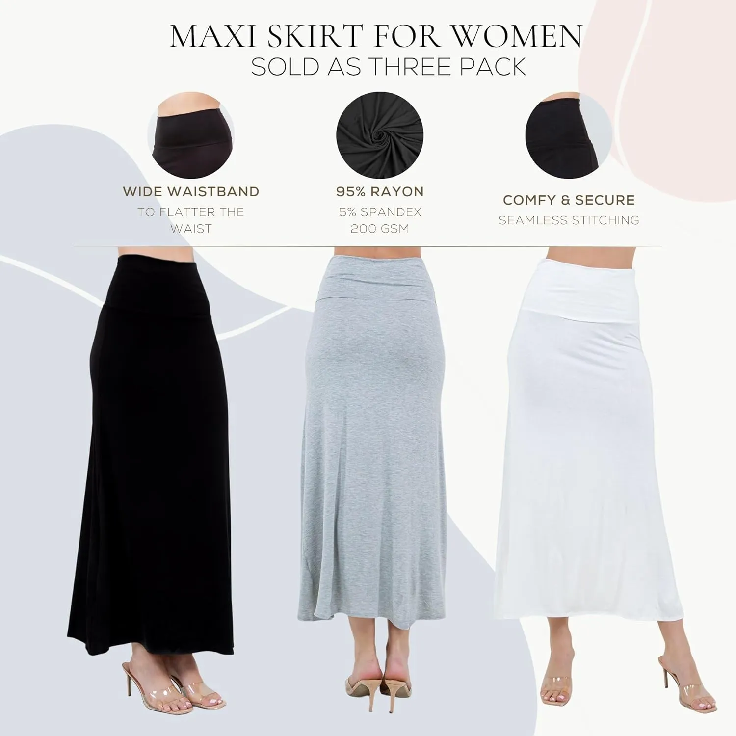 Azules High Waisted Maxi Skirts for Women - Standard & Plus Size Ankle Length Skirt - Formal & Casual Long Skirt for Women