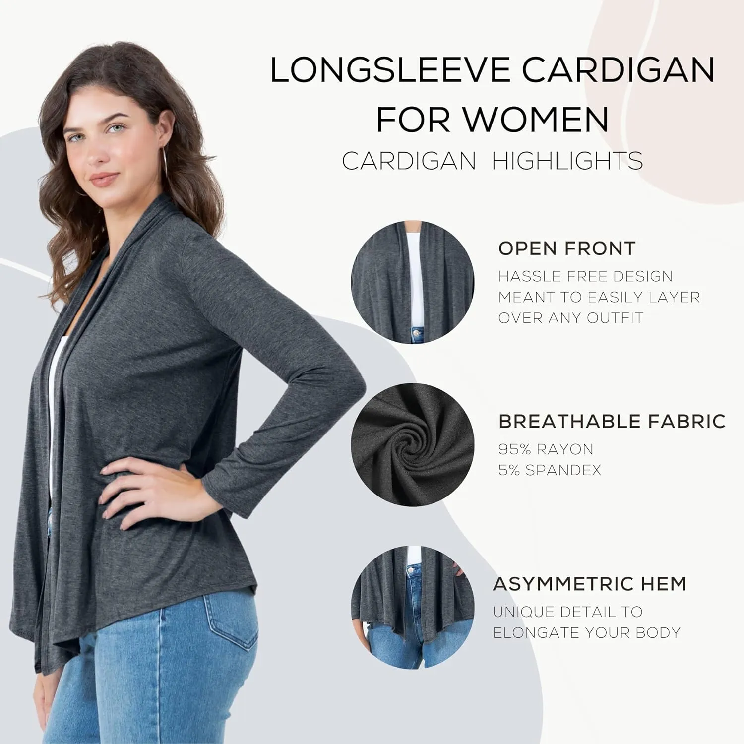 Azules Long Sleeve Open Front Cardigan for Women - Lightweight Cardigan Sweaters