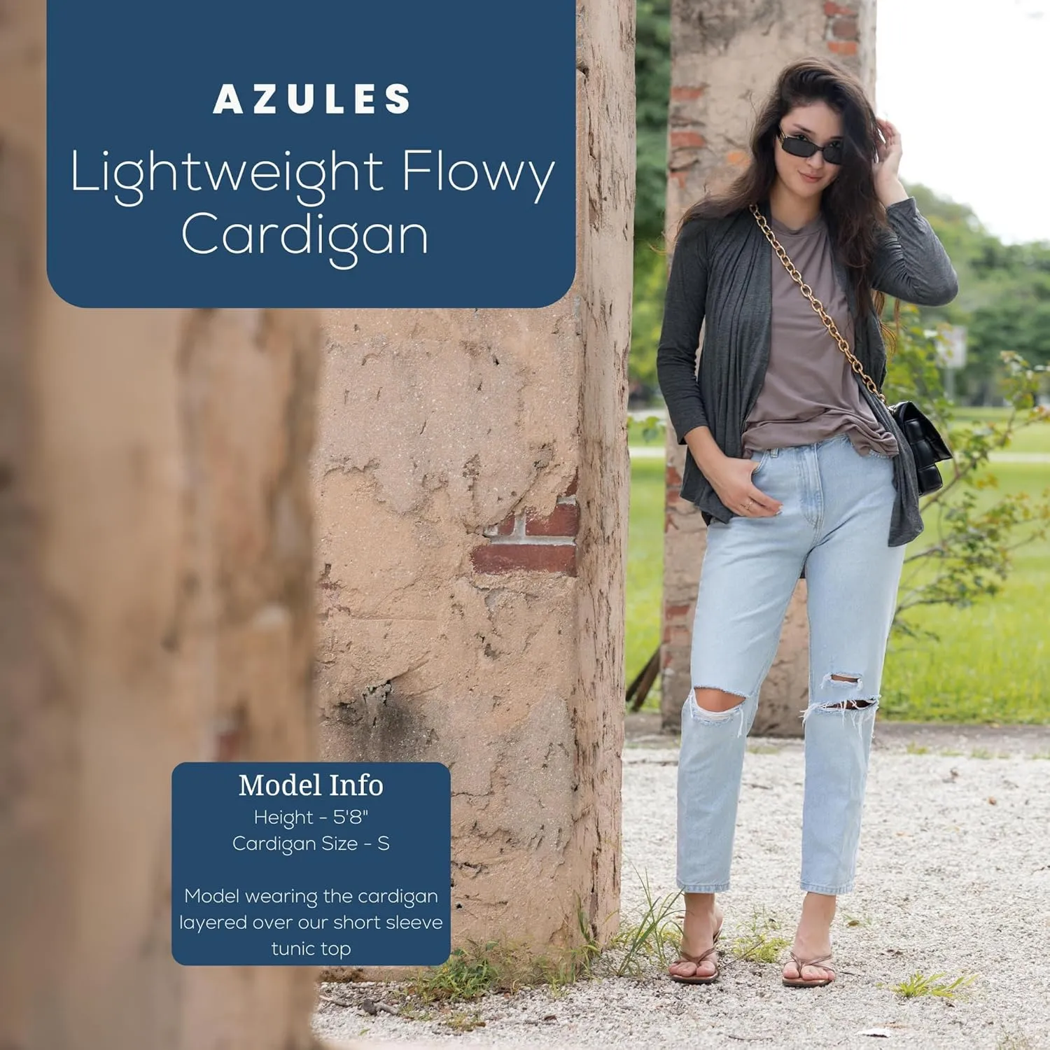 Azules Long Sleeve Open Front Cardigan for Women - Lightweight Cardigan Sweaters