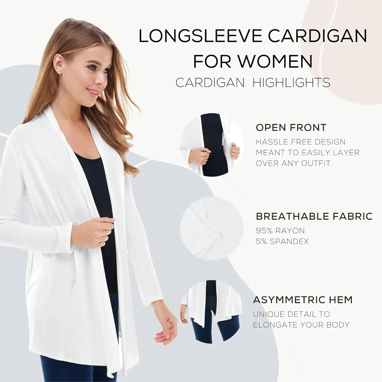 Azules Long Sleeve Open Front Cardigan for Women - Lightweight Cardigan Sweaters