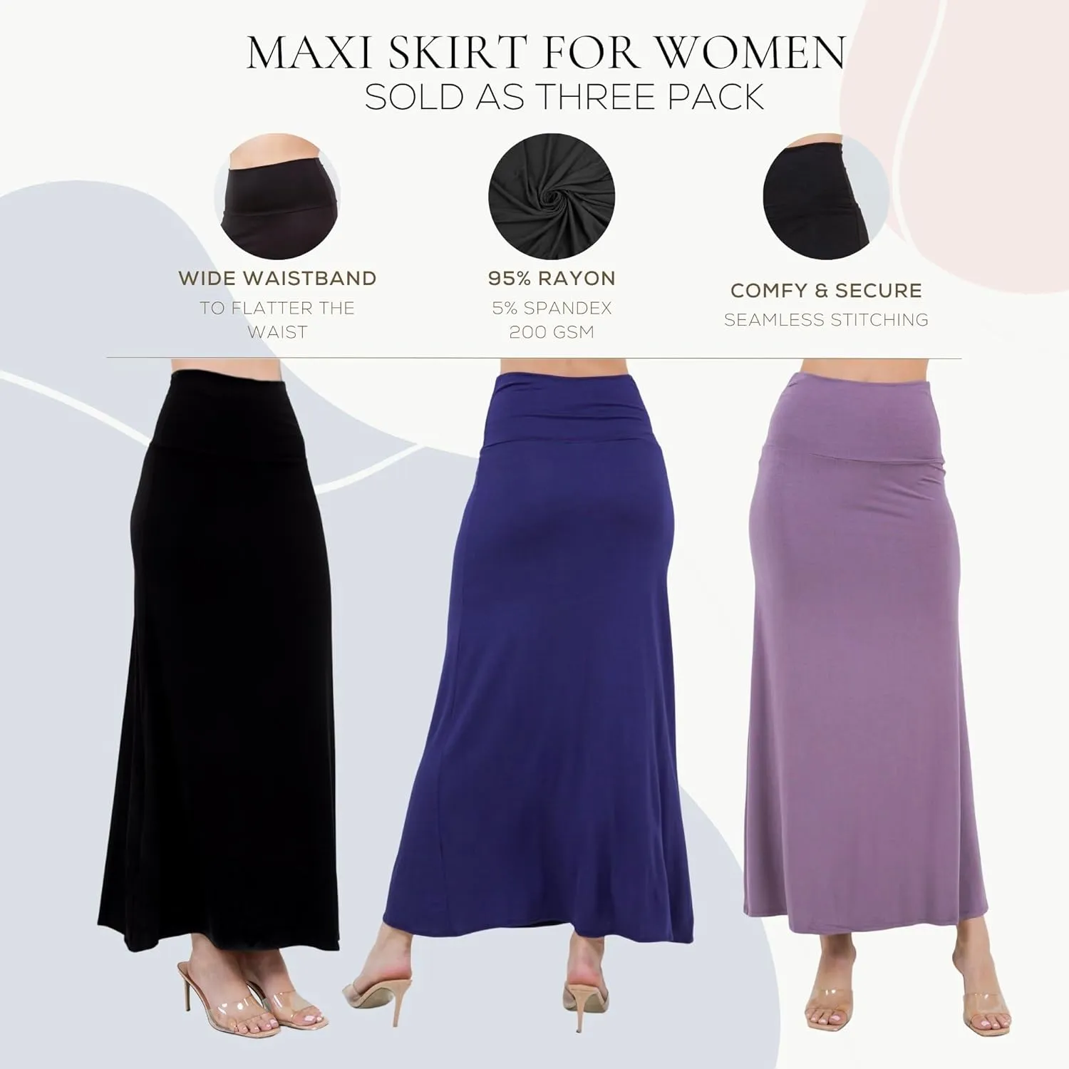 Azules Women's Maxi Skirt: Elegant, Soft, Stretchy Flowy Rayon Boho, High Waist Fold Over ?C Versatile for Any Occasion.