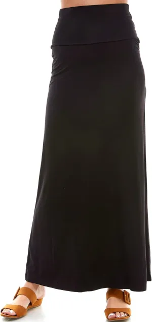 Azules Women'S Rayon Span Maxi Skirt - Black,X-Large