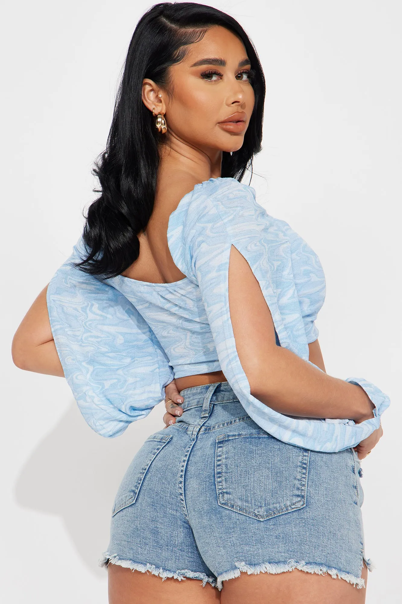 Belle Ruched Top - Blue/combo