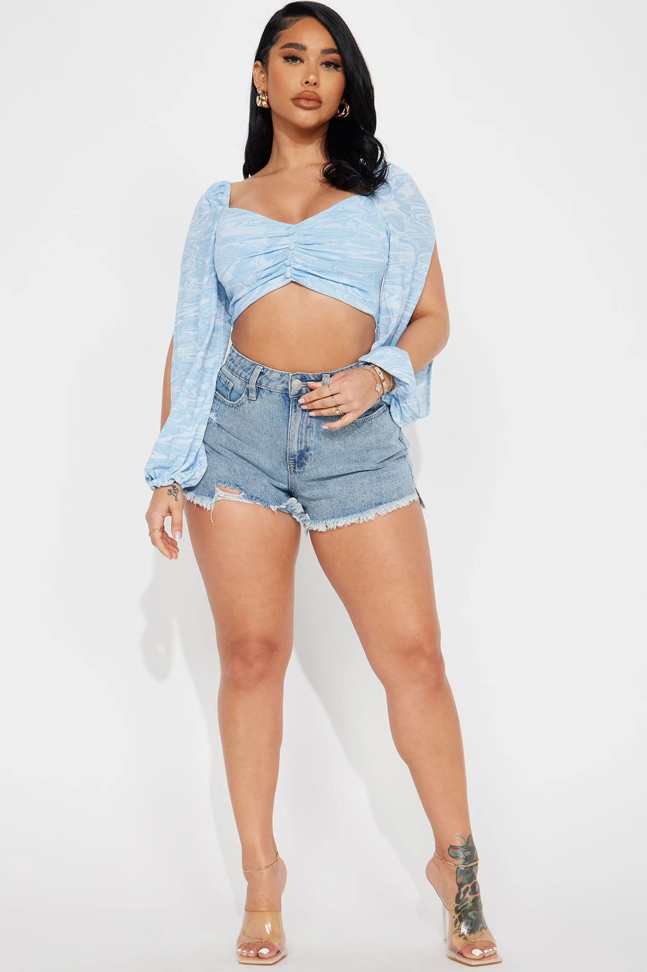 Belle Ruched Top - Blue/combo