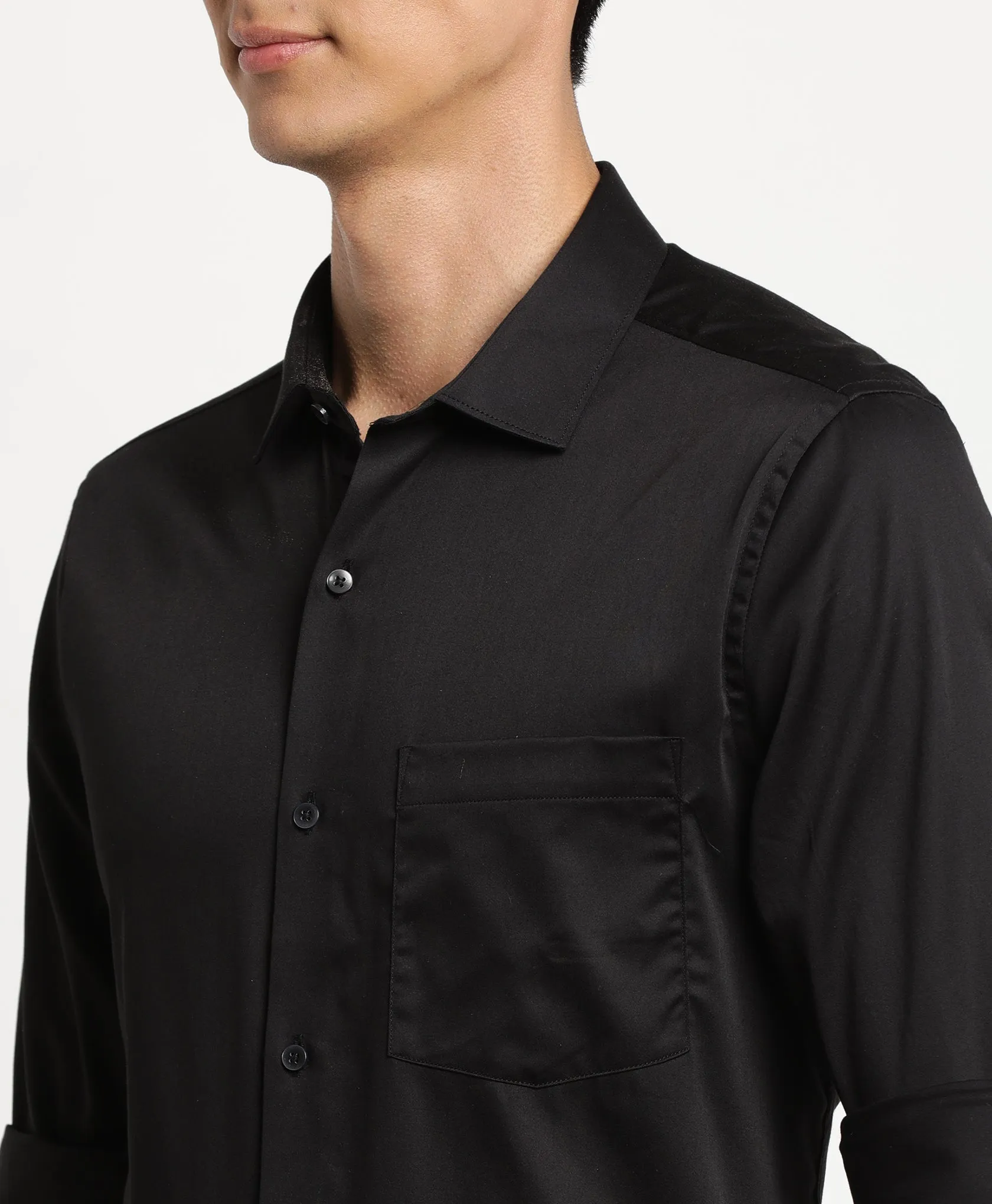Black Cotton Solid Slim Fit Ceremonial Shirts