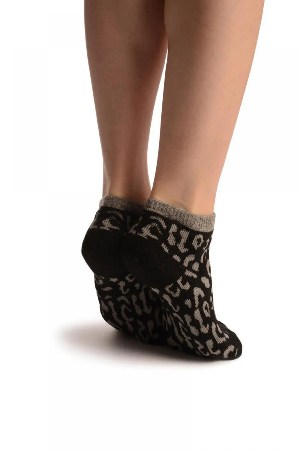Black Leopard Angora Footies Socks