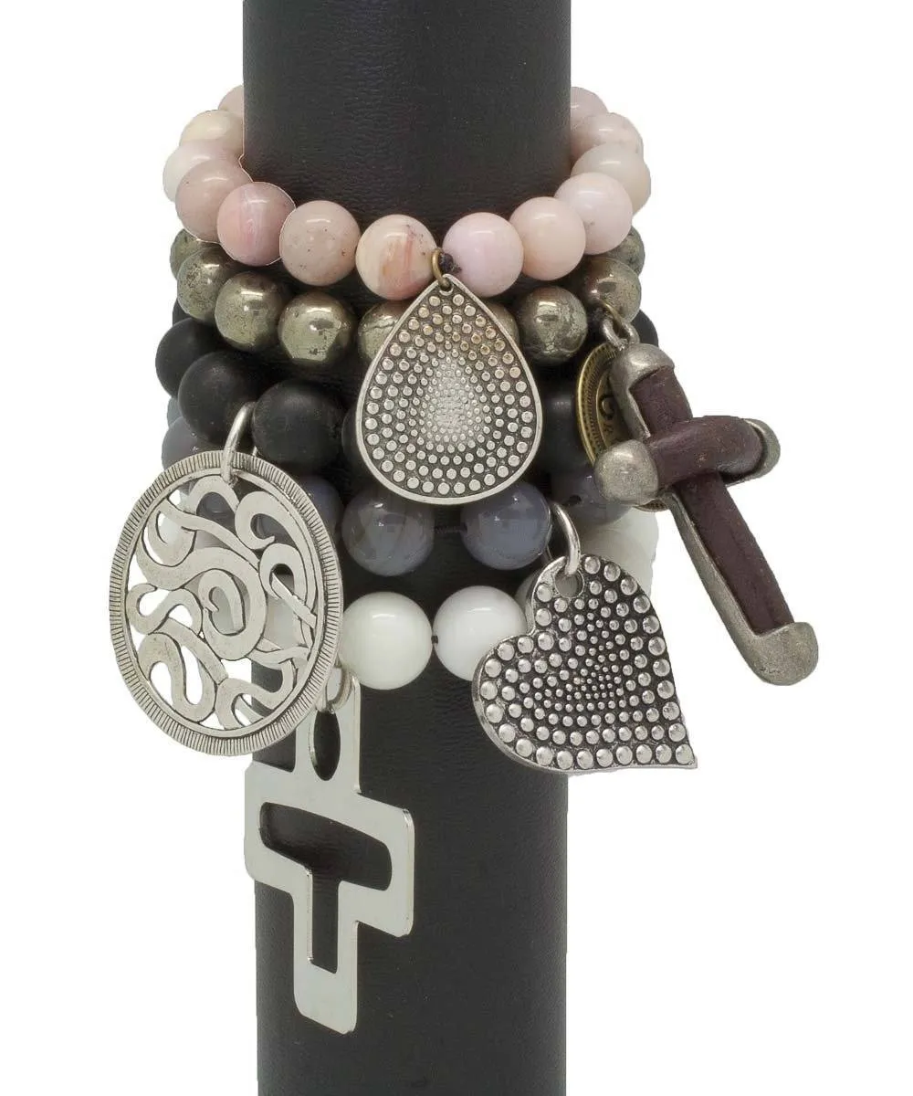 Bracelet Lhassa en agathe grise et charm - Editions LESSisRARE Bijoux