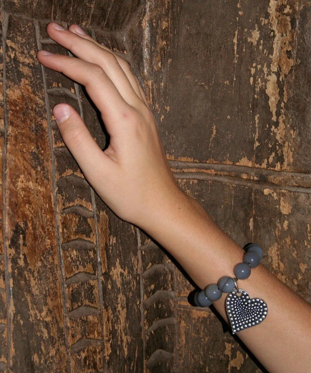 Bracelet Lhassa en agathe grise et charm - Editions LESSisRARE Bijoux