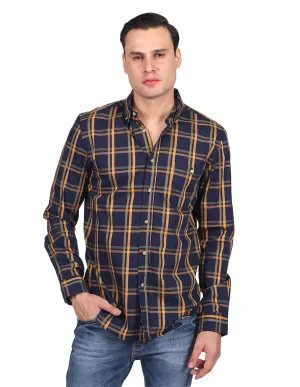 Camisas Hombre Casuales Moda Manga Larga Cuadros Marino B25126