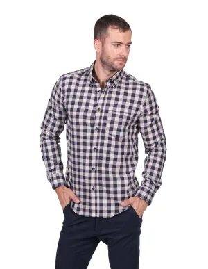 Camisas Hombre Casuales Moda Regular Fit Manga Larga Cuadros Kaki B25220
