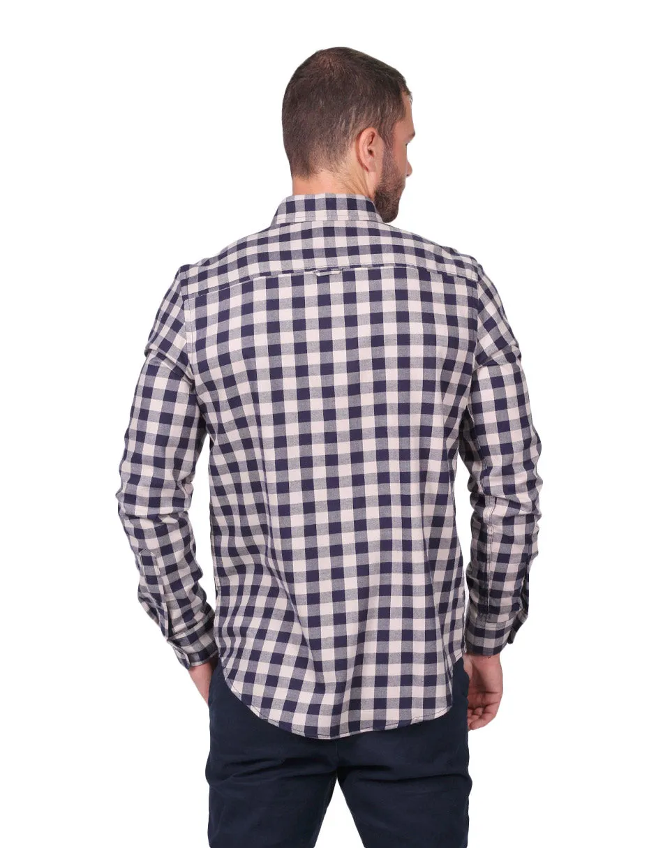 Camisas Hombre Casuales Moda Regular Fit Manga Larga Cuadros Kaki B25220