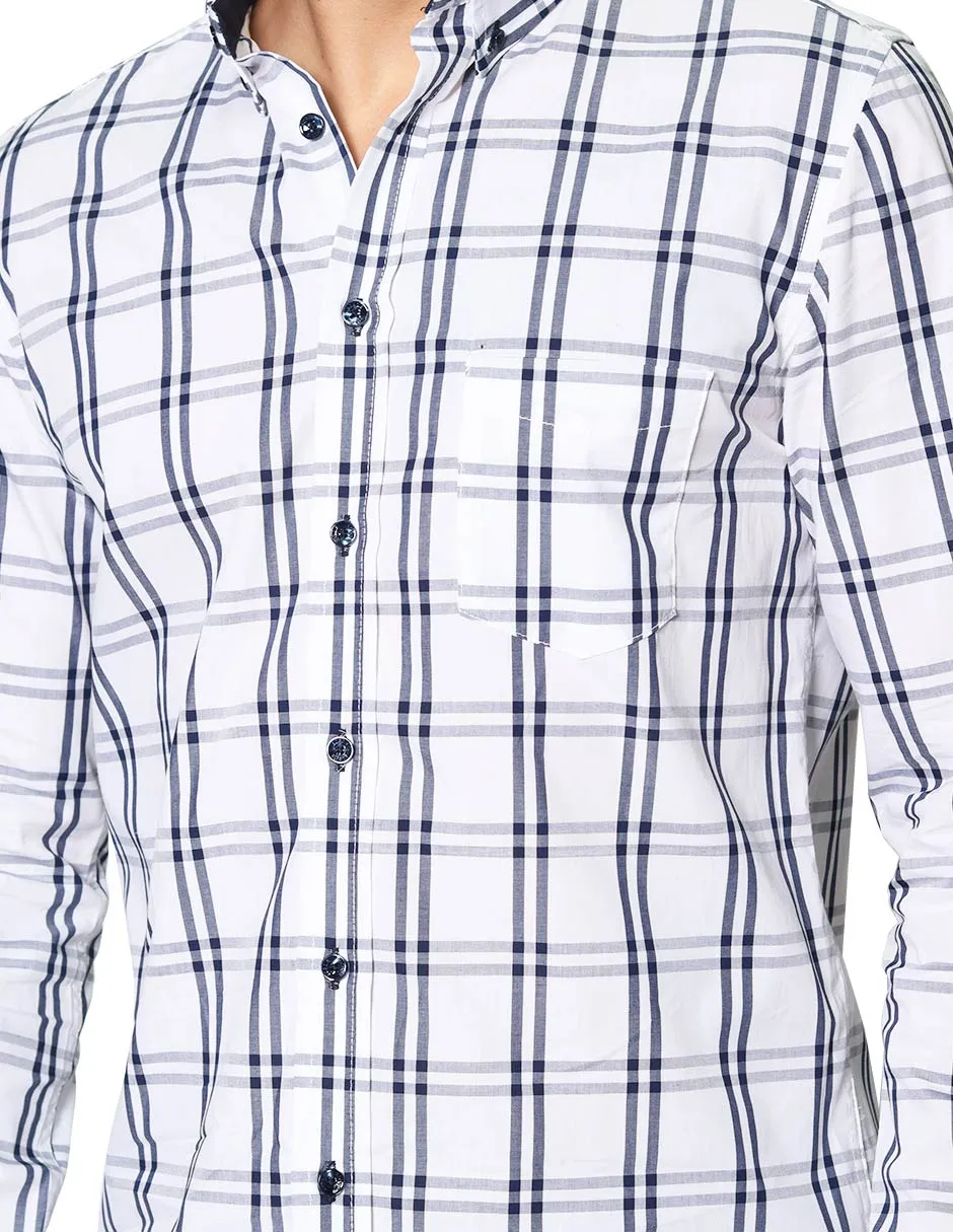 Camisas Para Hombre De Manga Larga Con Estampado De Cuadros Regular Fit B35219 Blanco