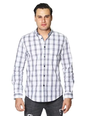 Camisas Para Hombre De Manga Larga Con Estampado De Cuadros Regular Fit B35219 Blanco