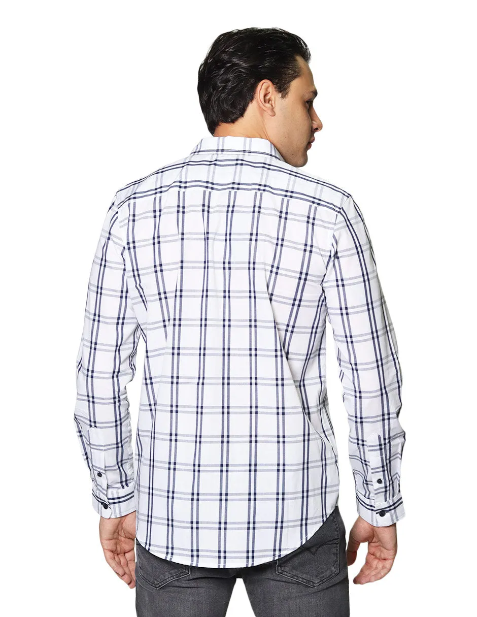 Camisas Para Hombre De Manga Larga Con Estampado De Cuadros Regular Fit B35219 Blanco
