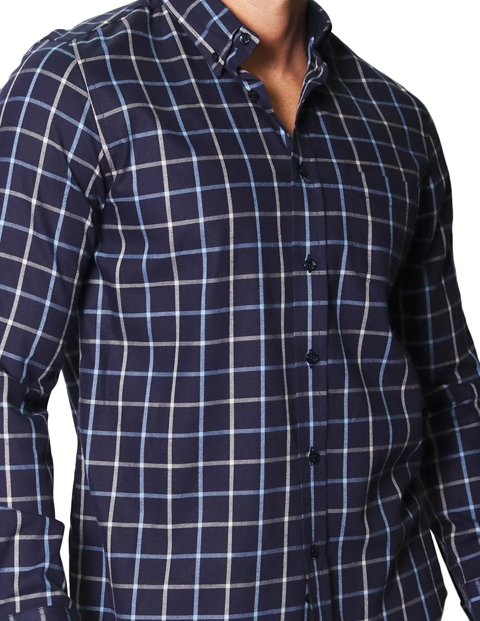 Camisas Para Hombre De Manga Larga Con Estapado De Cuadros Regular Fit B35227 Marino