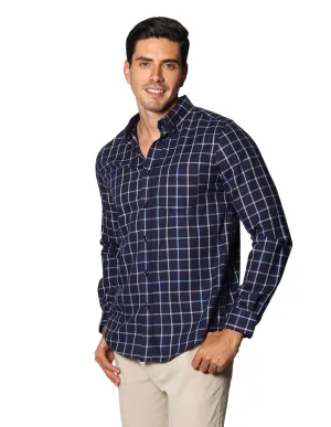 Camisas Para Hombre De Manga Larga Con Estapado De Cuadros Regular Fit B35227 Marino