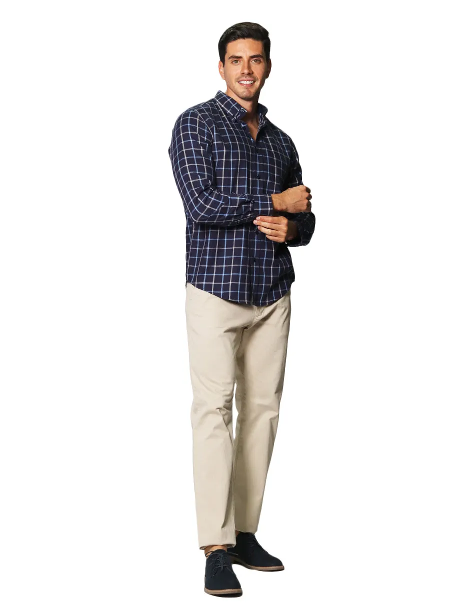 Camisas Para Hombre De Manga Larga Con Estapado De Cuadros Regular Fit B35227 Marino