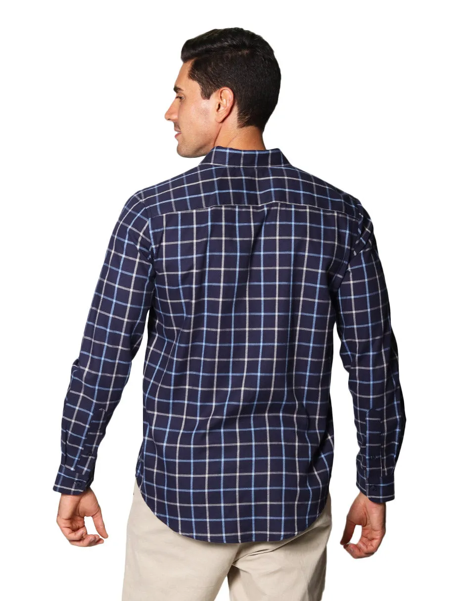 Camisas Para Hombre De Manga Larga Con Estapado De Cuadros Regular Fit B35227 Marino