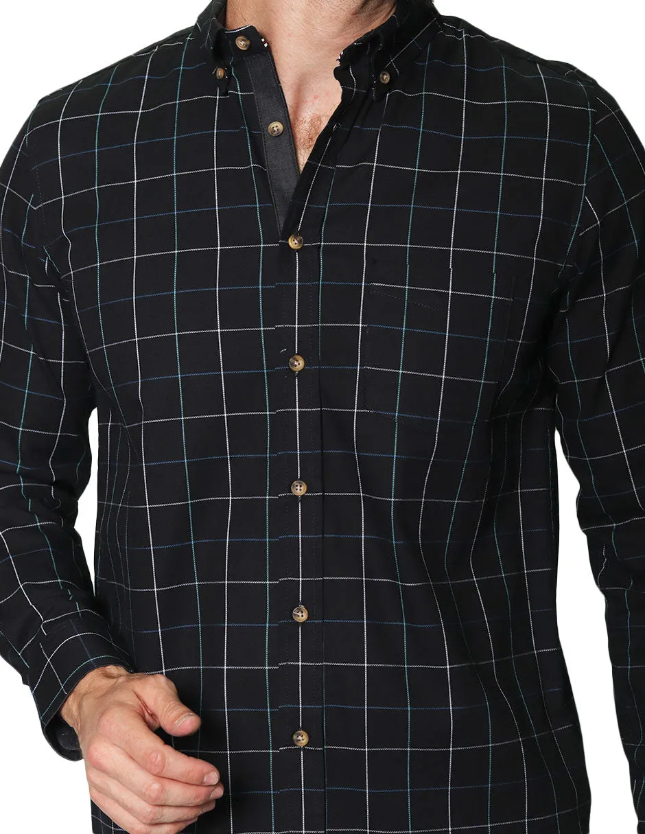Camisas Para Hombre Manga Larga Cuadros B45114 Negro