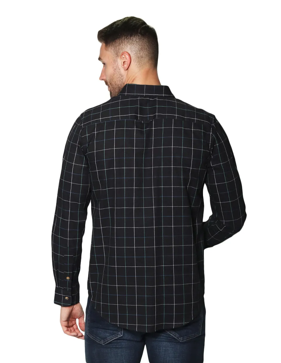 Camisas Para Hombre Manga Larga Cuadros B45114 Negro