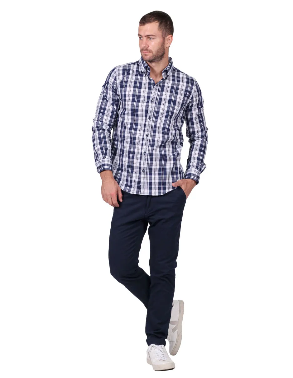 Camisas Para Hombre Manga Larga Cuadros Regular Fit Blanco B25207