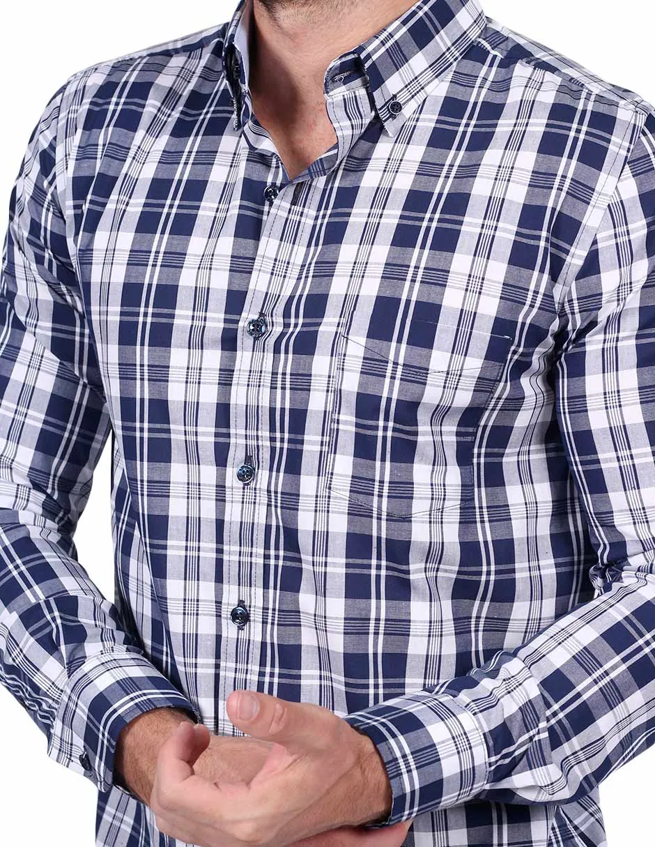 Camisas Para Hombre Manga Larga Cuadros Regular Fit Blanco B25207