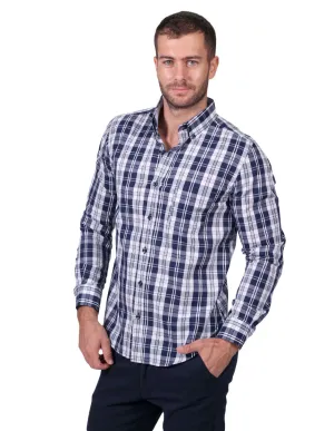 Camisas Para Hombre Manga Larga Cuadros Regular Fit Blanco B25207