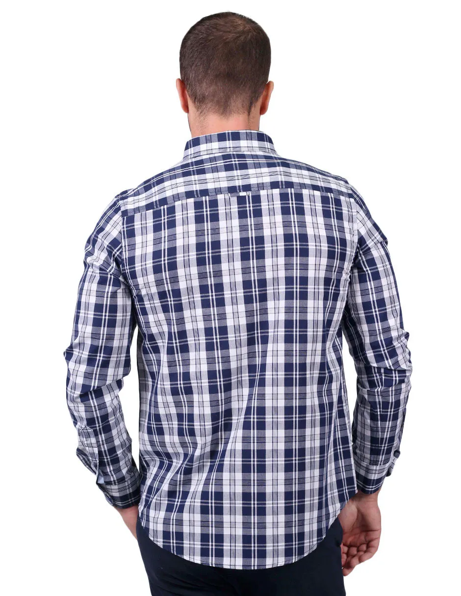 Camisas Para Hombre Manga Larga Cuadros Regular Fit Blanco B25207