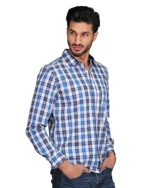 Camisas Para Hombre Manga Larga Cuadros Slim Fit Azul B21106