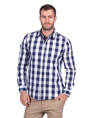 Camisas Para Hombre Manga Larga Estampado Cuadros Slim Fit Blanco B25115