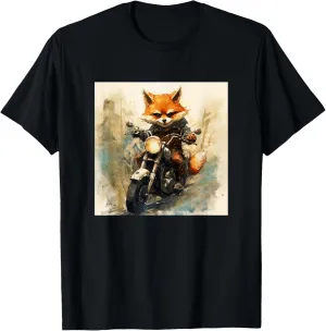 Colorful Artistic Sketch Oil Painting Of A Fox & Motorcycle T-Shirt