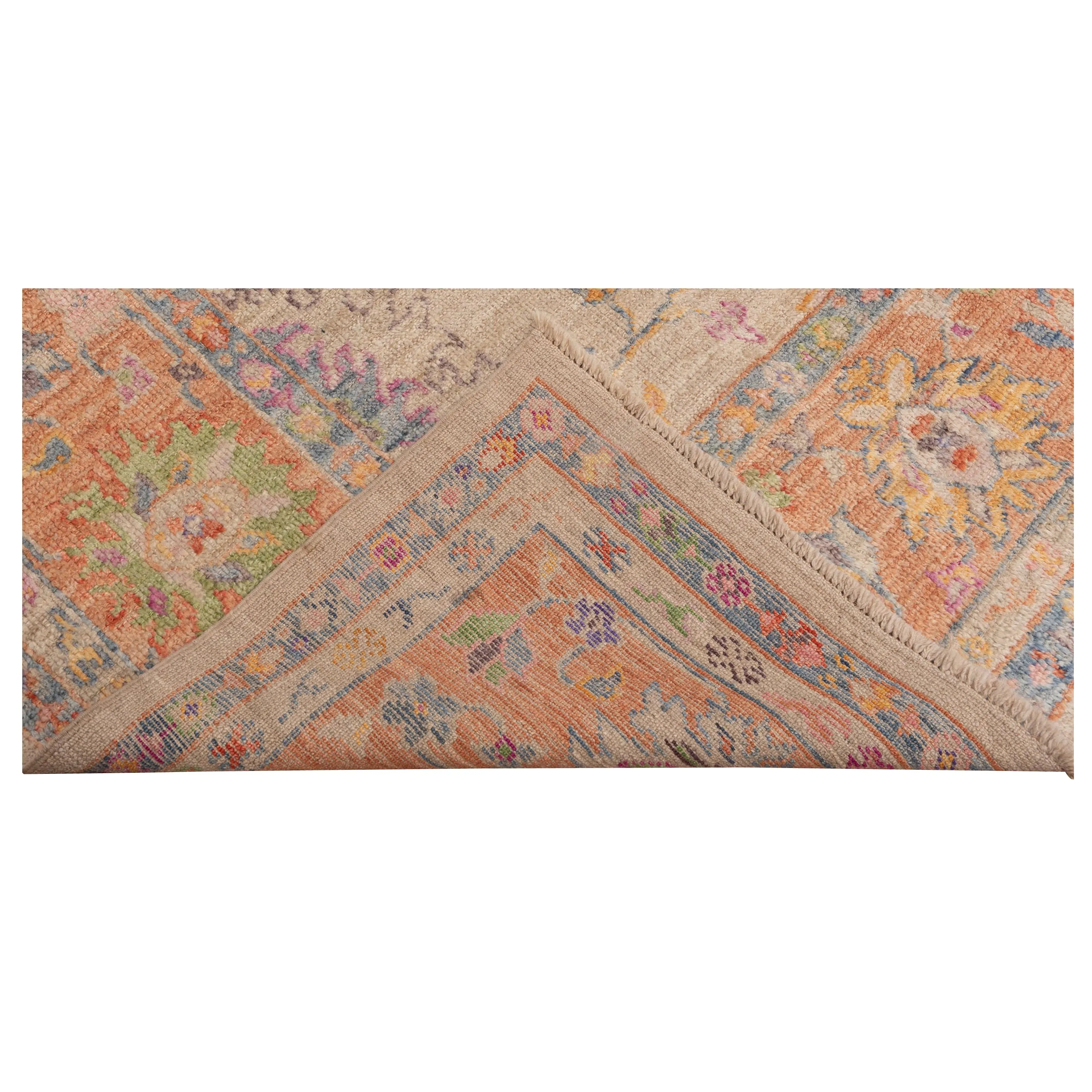 Cream and Orange Oushak Angora Wool Rug - 8' x 10'1"