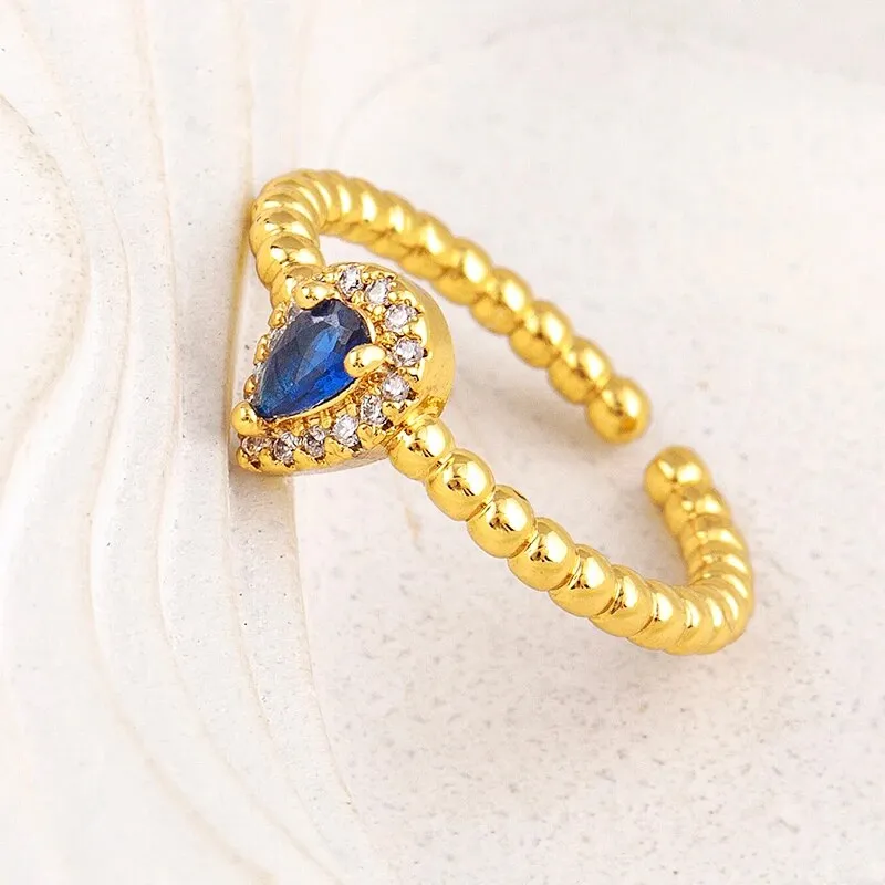 CRYSTAL DROP  ADJUSTABLE OPEN RING