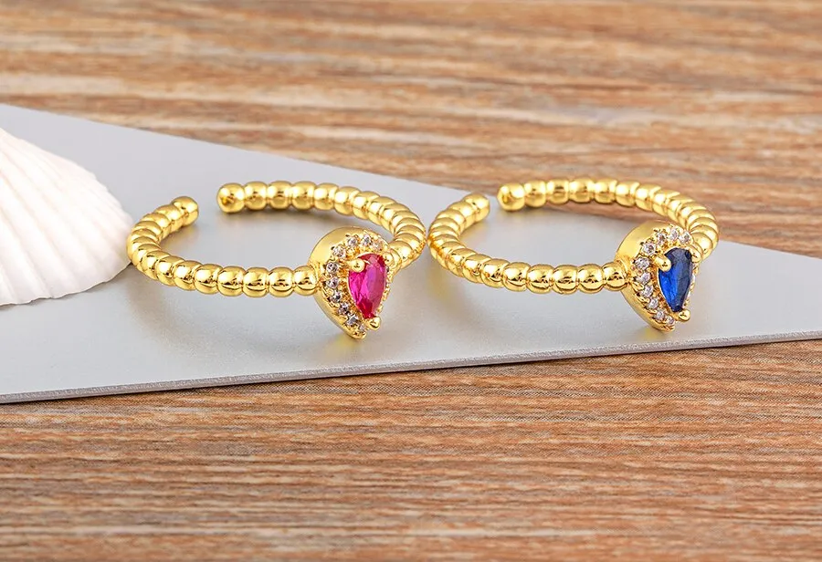 CRYSTAL DROP  ADJUSTABLE OPEN RING
