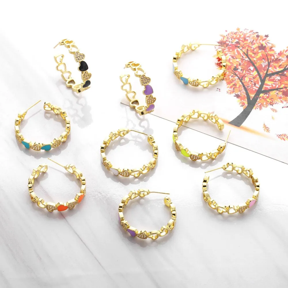 CRYSTAL ENAMEL HOOP EARRINGS