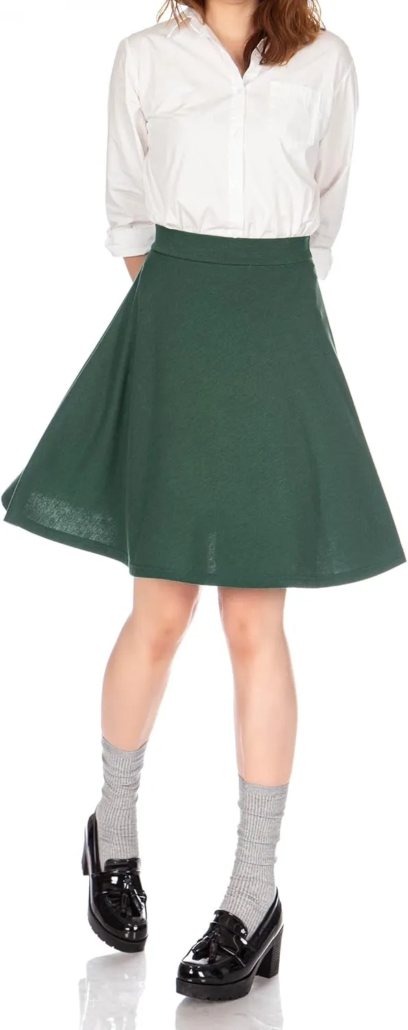 Dani's Choice Simple Stretch A-line Flared Knee Length Skirt