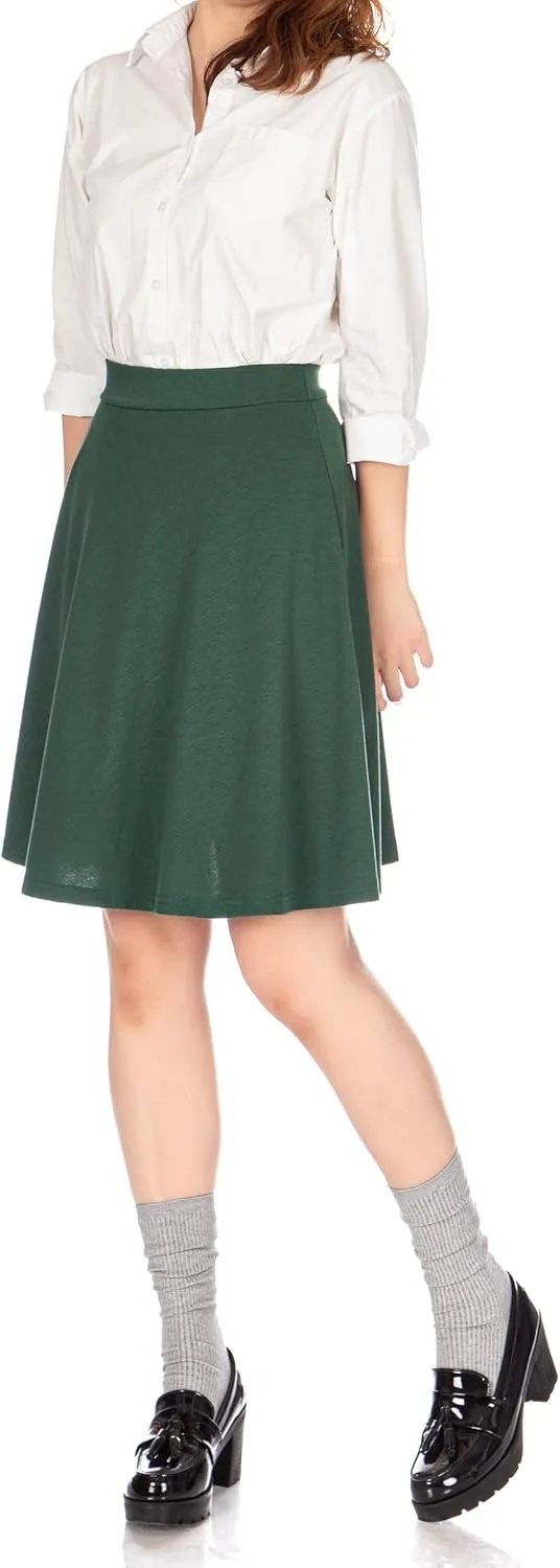Dani's Choice Simple Stretch A-line Flared Knee Length Skirt