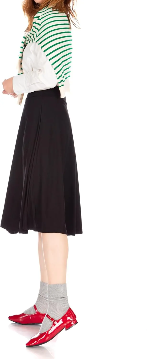 Dani's Choice Stretch High Waist A-line Flared Long Midi Skirt